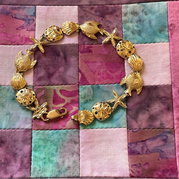 VINTAGE 14K YELLOW GOLD STARFISH, SHELL, AND SAND DOLLAR BRACELET 7” FINAL 🩷 - Picture 6 of 17